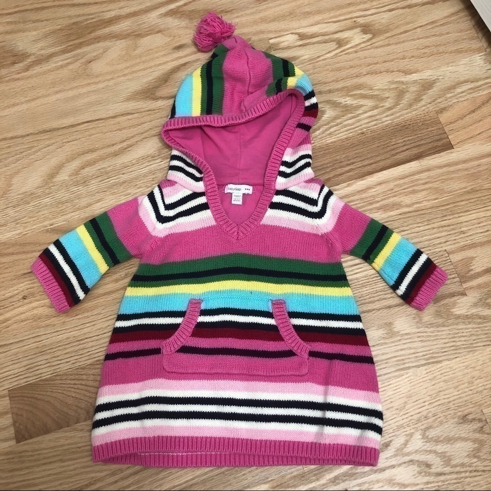 Baby Gap Striped Pom Sweater Pink Blue Green